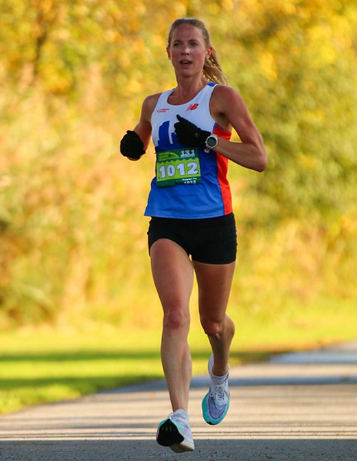 Emily Taft running the Mohawk Hudson Half Marathon in Albany, NY